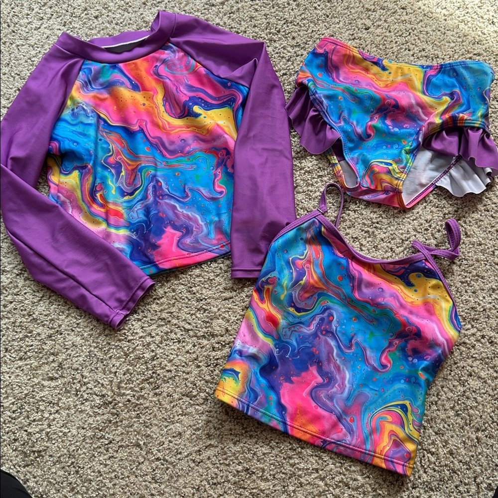 Amazon girls size 6T 3pc. Purple and Pink Girls Swim Set